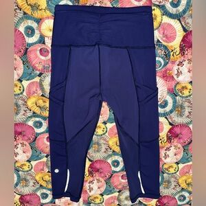 LuluLemon Dark Blue Mesh Carpi Criss Cross Pocket Active Workout Leggings